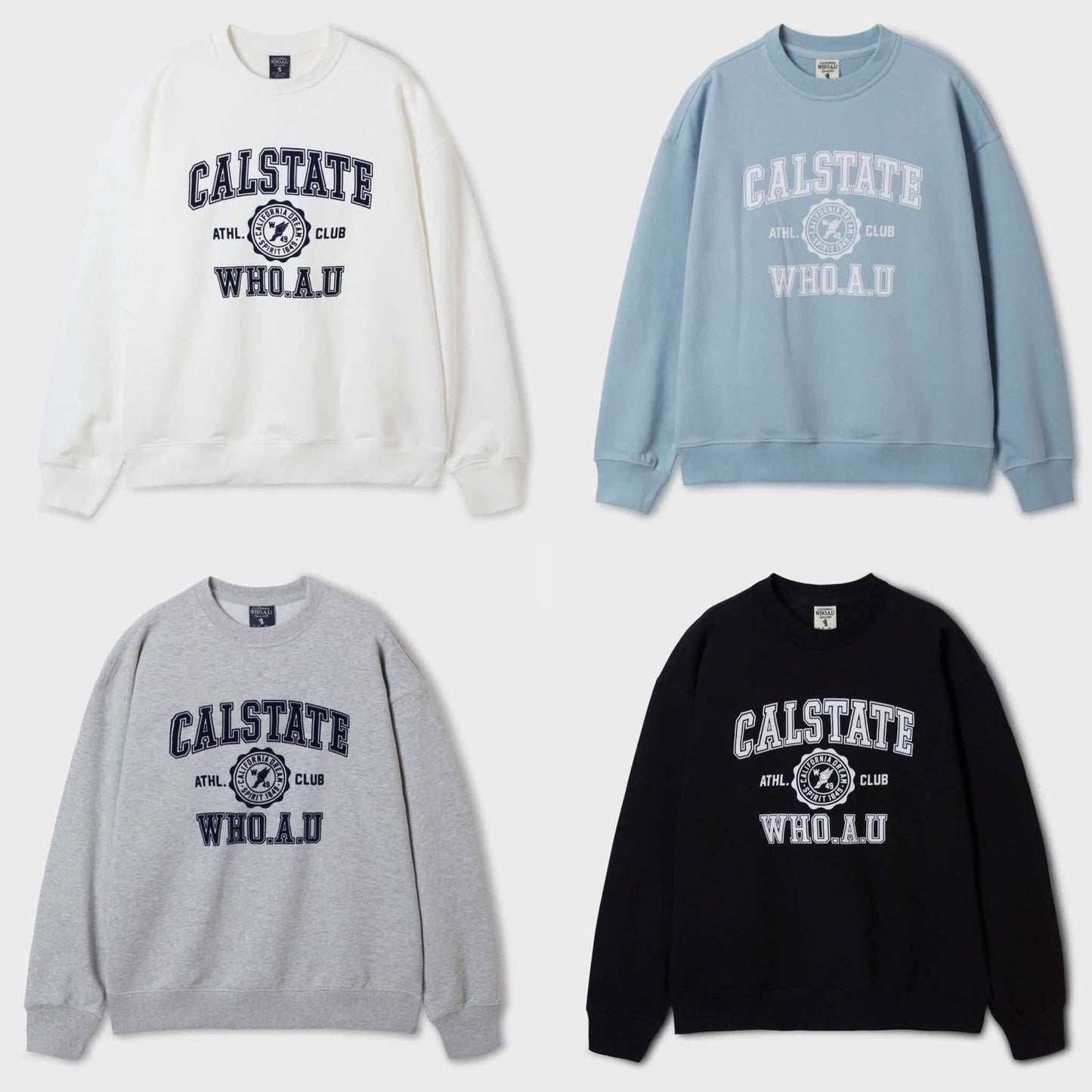 WHO.A.U Calstate University Logo Crewneck | Relaxed Fit Athletic Sweatshirt