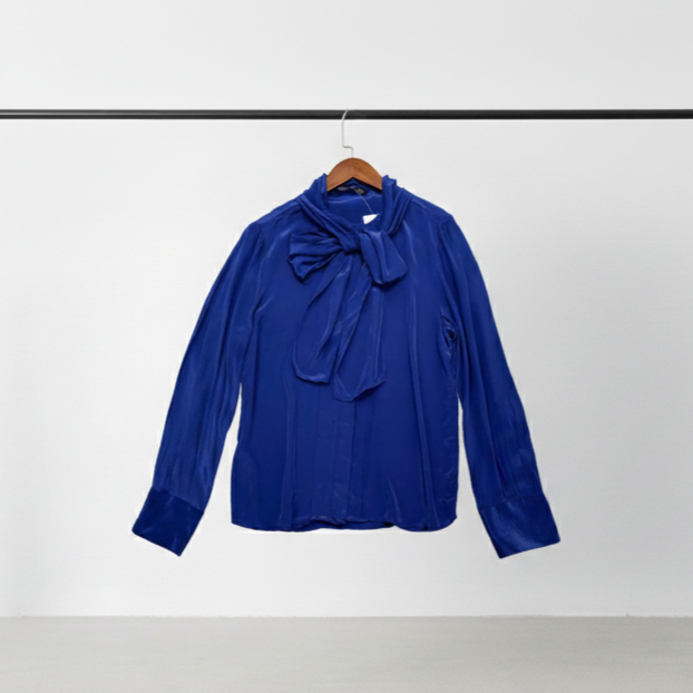 Women's Elegant Tie-Neck Blouse | Long Sleeve Satin