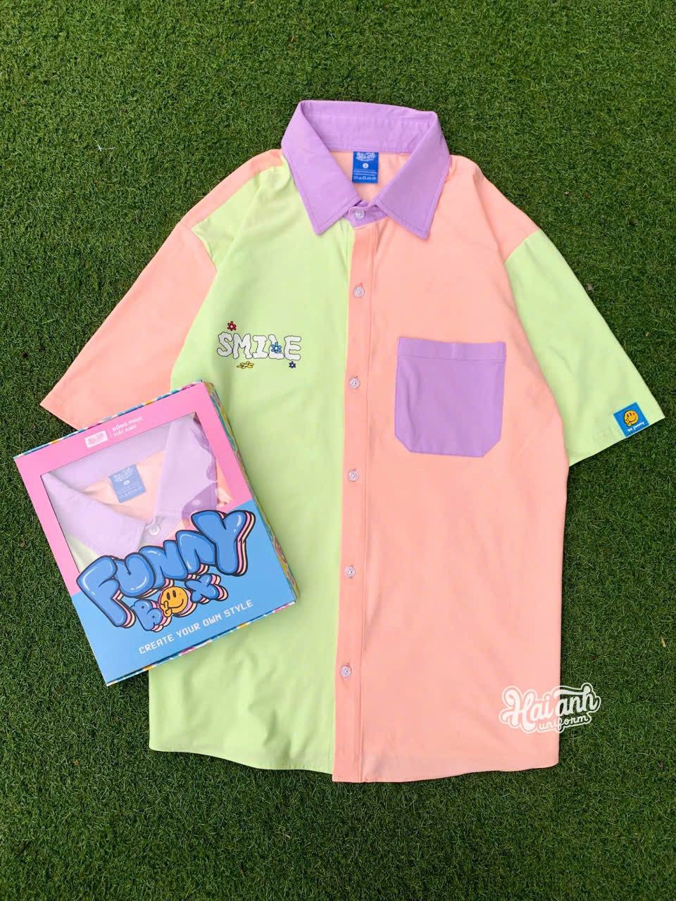 Oversized Split-Color Short Sleeve Shirt | K-Fashion Graphic Pocket Button-Up