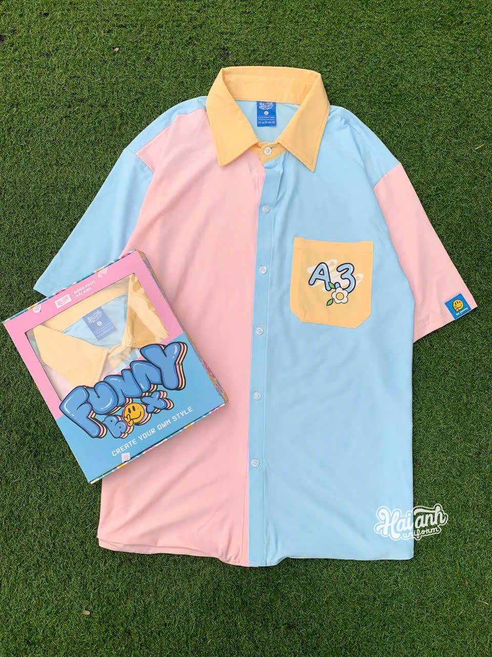 Oversized Split-Color Short Sleeve Shirt | K-Fashion Graphic Pocket Button-Up