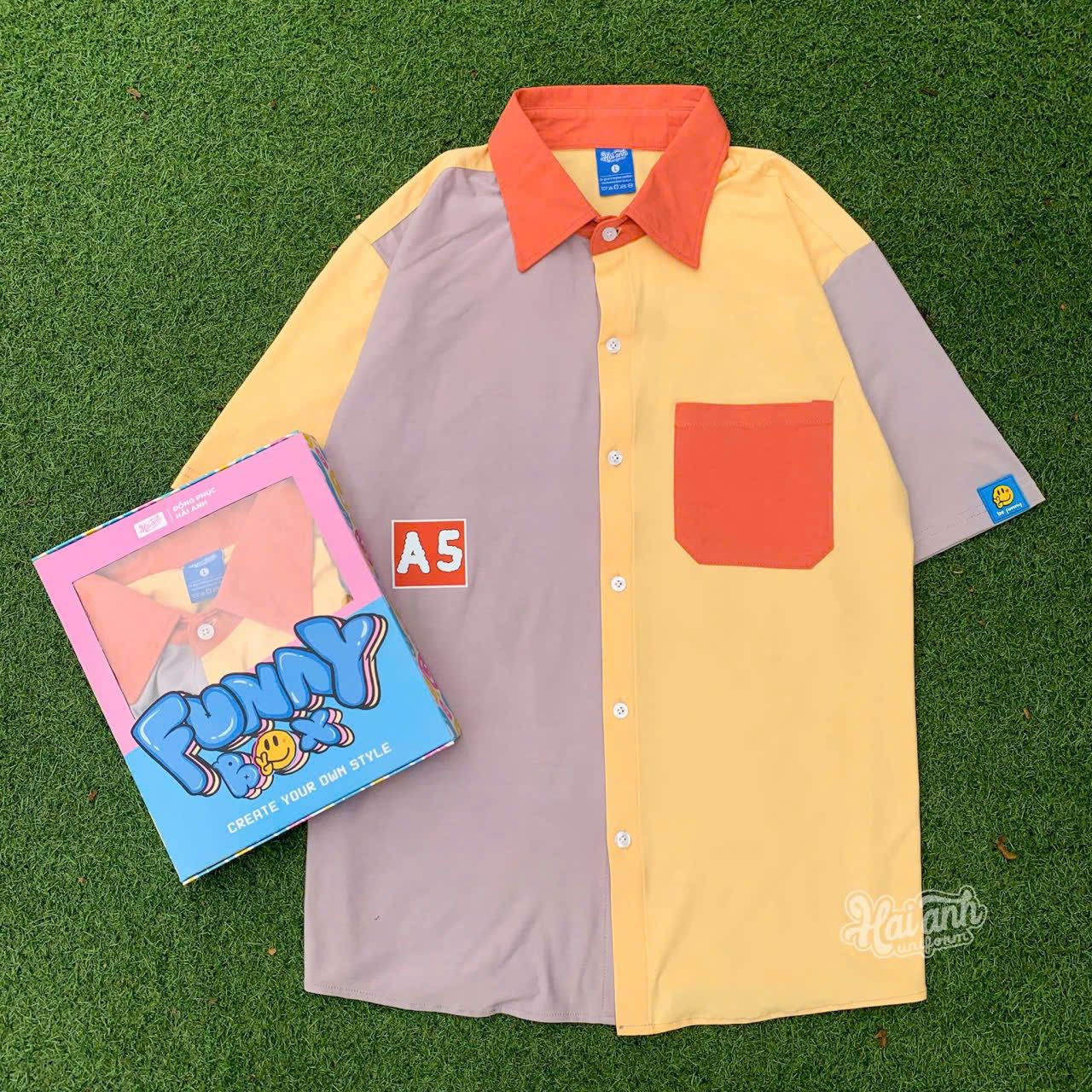 Oversized Split-Color Short Sleeve Shirt | K-Fashion Graphic Pocket Button-Up