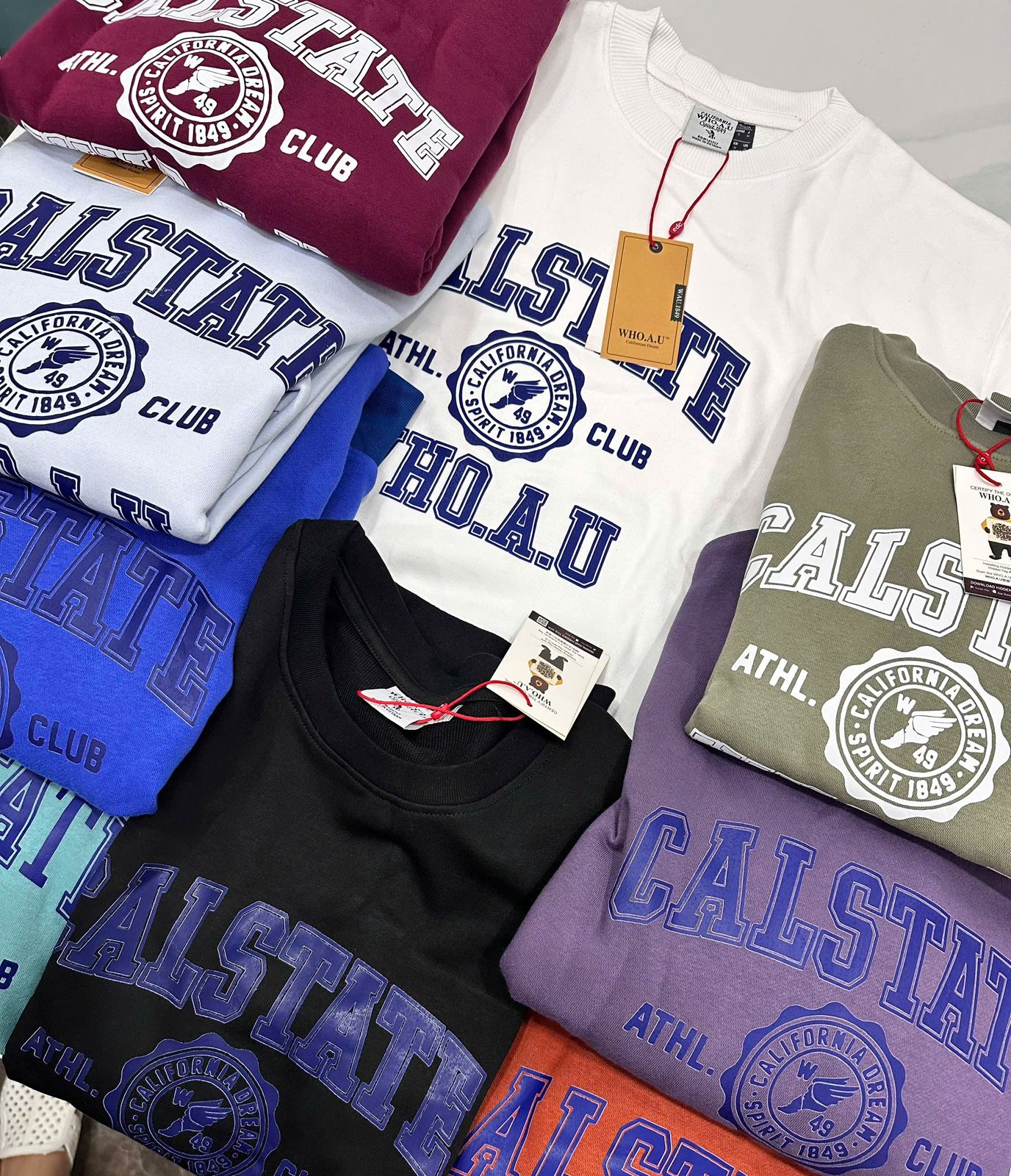 WHO.A.U Calstate University Logo Crewneck | Relaxed Fit Athletic Sweatshirt