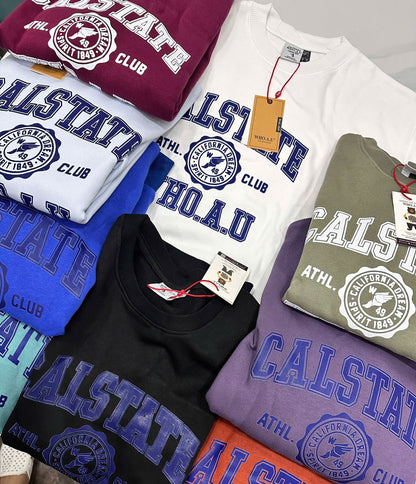 WHO.A.U Calstate University Logo Crewneck | Relaxed Fit Athletic Sweatshirt