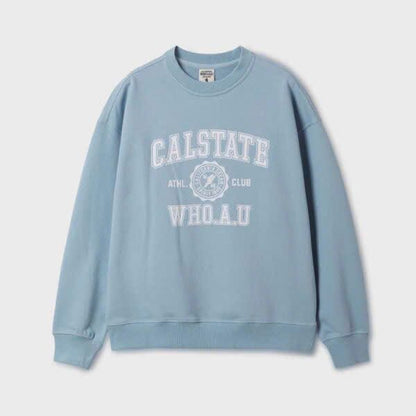 WHO.A.U Calstate University Logo Crewneck | Relaxed Fit Athletic Sweatshirt