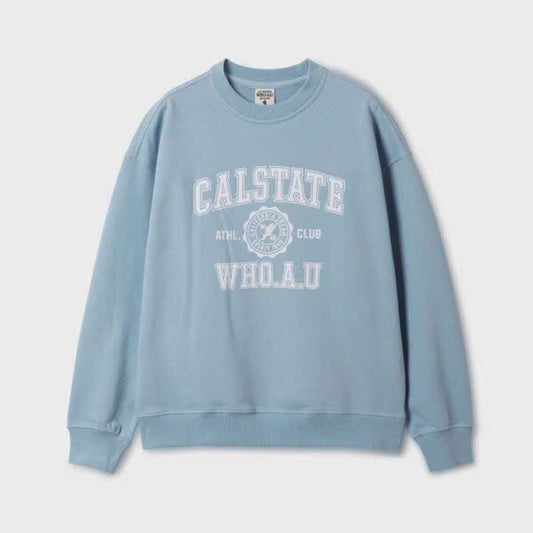 WHO.A.U Calstate University Logo Crewneck | Relaxed Fit Athletic Sweatshirt