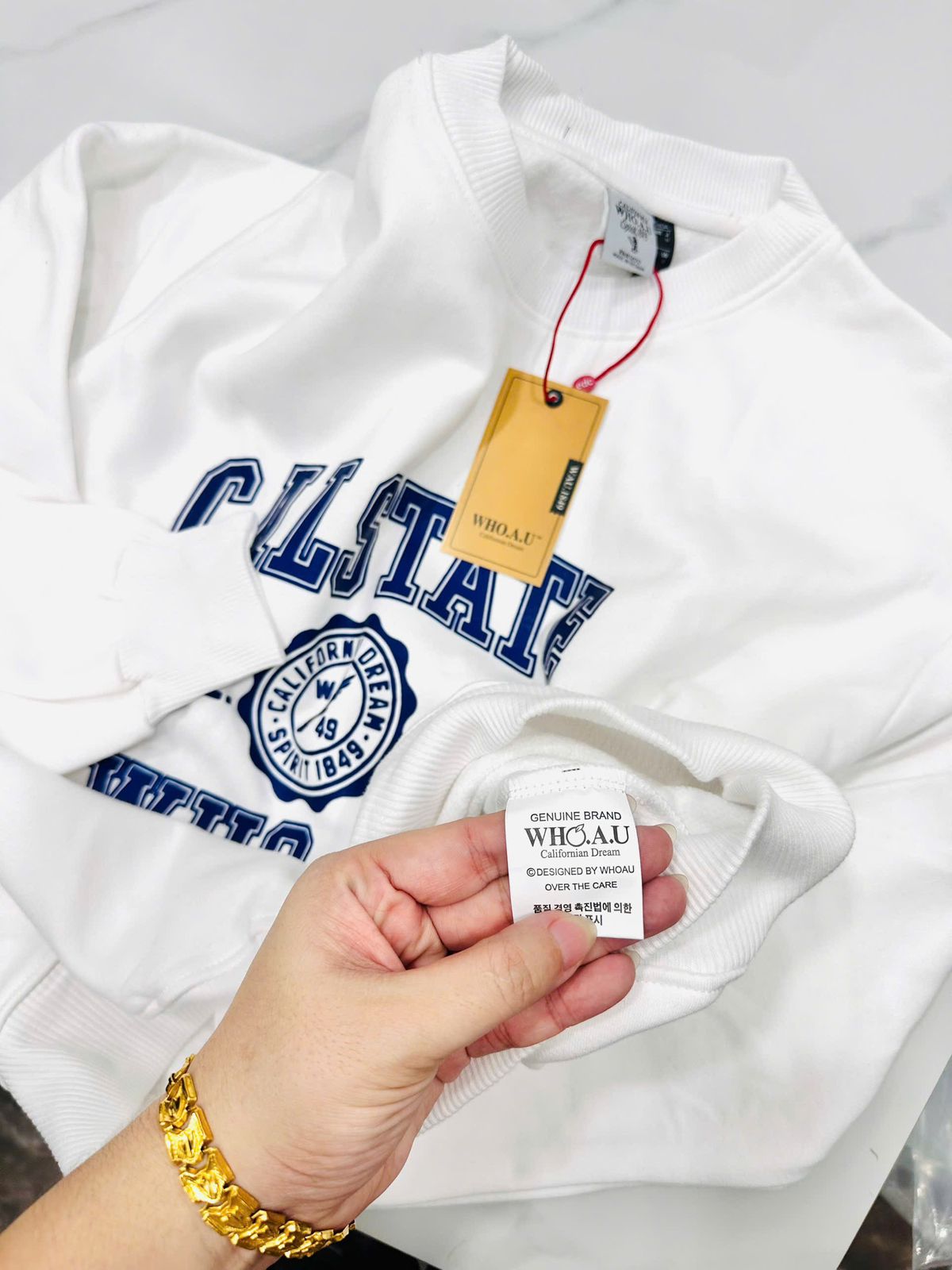 WHO.A.U Calstate University Logo Crewneck | Relaxed Fit Athletic Sweatshirt