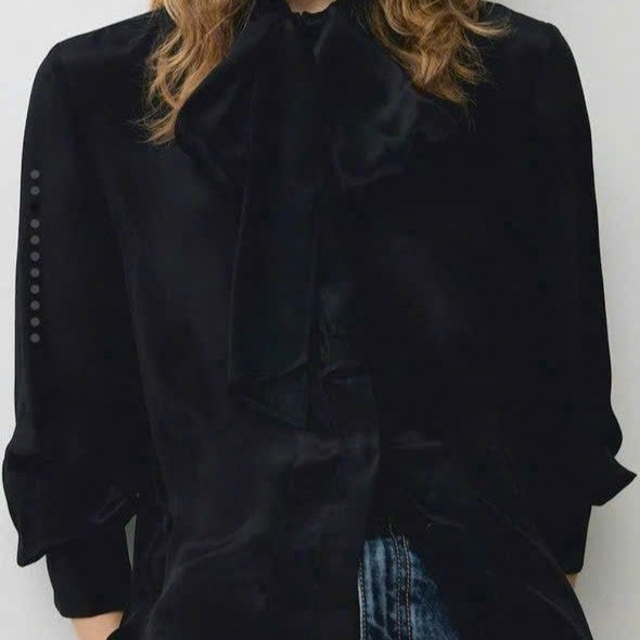 Women's Elegant Tie-Neck Blouse | Long Sleeve Satin